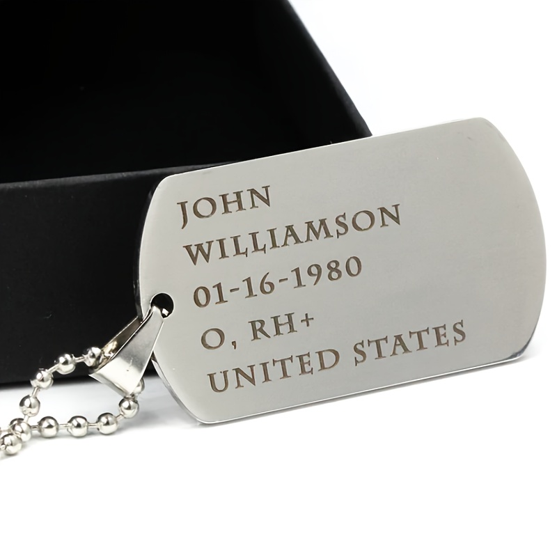 Custom Men's Army Dog Tag Pendant Identity Necklace Engraved Stainless Steel